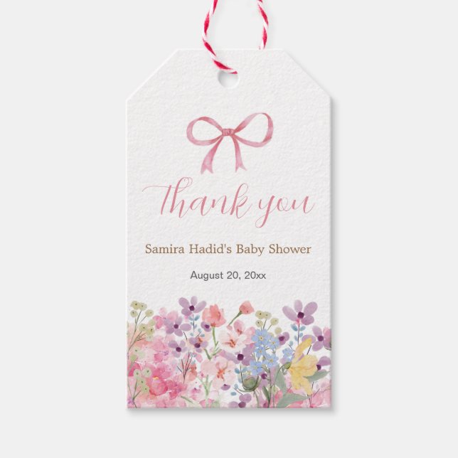 Étiquettes-cadeau Baby shower fille arc-en-ciel rose aquarelle (Devant)