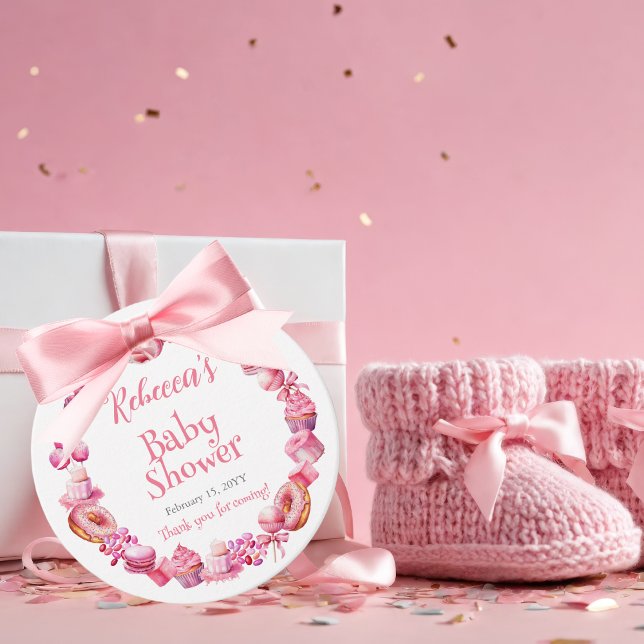 Étiquettes Cadeau Baby shower fille de cadre de bonbons rose (Pink Candy Frame Girl Baby Shower Favor Tags)