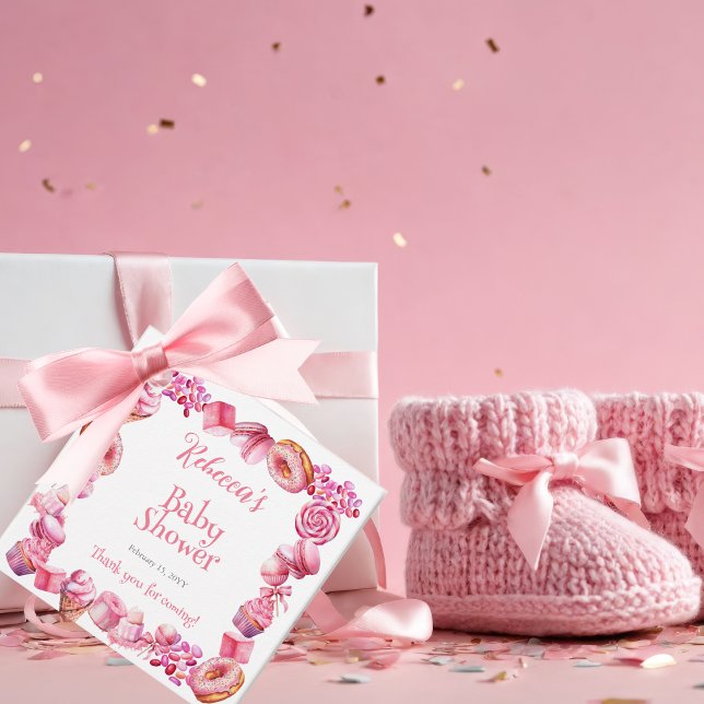 Étiquettes Cadeau Baby shower fille de cadre de bonbons rose (Pink Candy Frame Girl Baby Shower Favor Tags)
