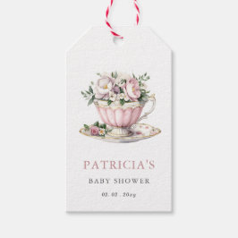 Étiquettes-cadeau Baby shower Fille de Tea Party rose vif