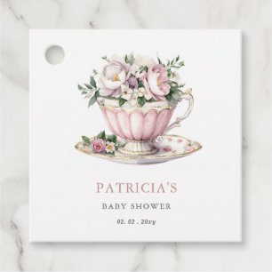 Étiquettes Cadeau Baby shower Fille de Tea Party rose vif
