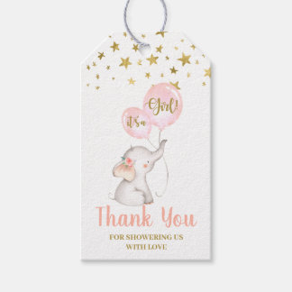 Étiquettes-cadeau Baby shower fille Eléphant rose