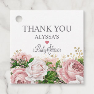 Étiquettes Cadeau Baby Shower Fille Fleur Rose Pâle Or