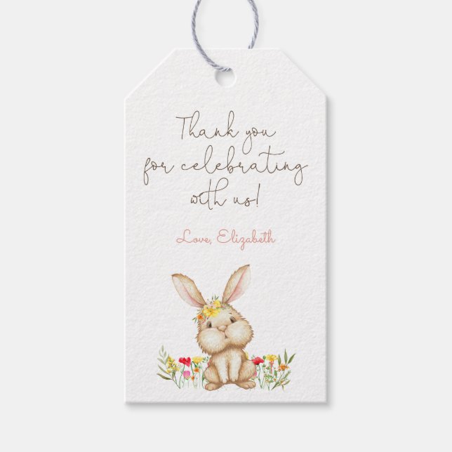 Étiquettes-cadeau Baby shower fille lapin mignon lapin lapin (Devant)