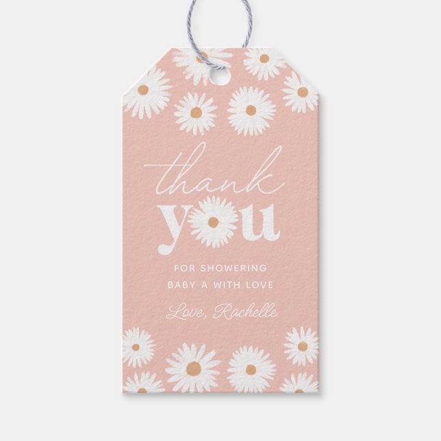 Étiquettes-cadeau Baby shower Fille Rose Boho Daisy Floral (Devant)
