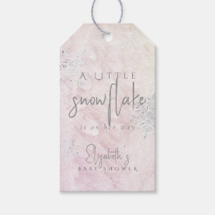 Étiquettes-cadeau Baby Shower Fille Rose Flocon de Neige Gelé