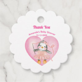Étiquettes Cadeau Baby shower fille rose pingouin blanc