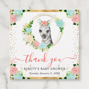 Étiquettes Cadeau Baby Shower Fleur de Jungle Mignon Zèbre Aquarelle