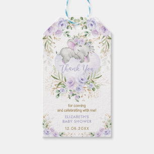 Étiquettes-cadeau Baby Shower Fleur de Lavande Or Éléphant Mignon