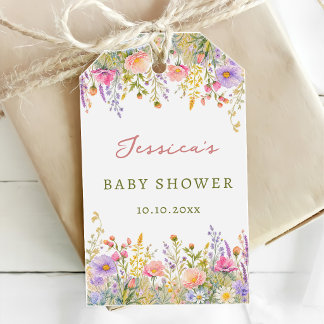 Étiquettes-cadeau Baby-Shower Fleur Sauvage