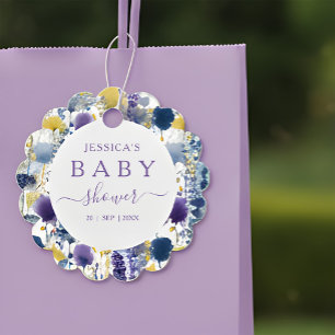 Étiquettes Cadeau Baby Shower Fleur Sauvage Aquarelle Jaune Violet
