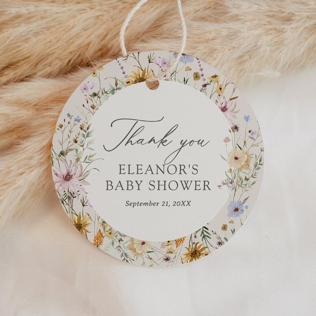Étiquettes Cadeau Baby shower Fleur sauvage bébé en fleurs printemps (Créateur téléchargé)