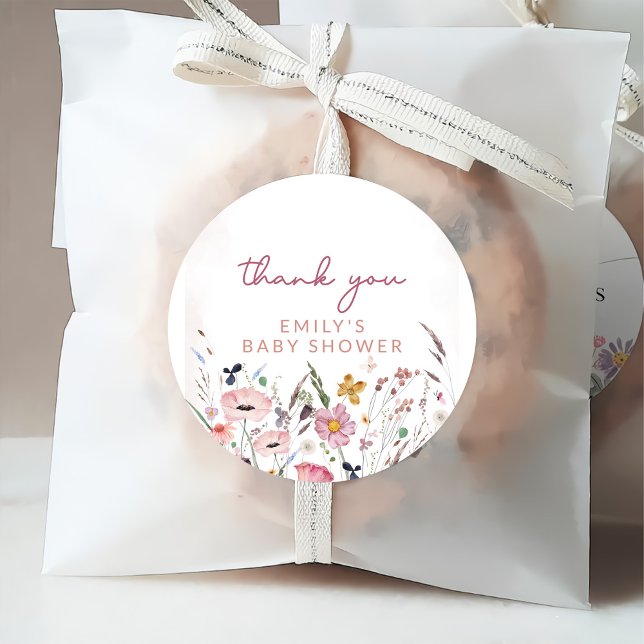 Étiquettes Cadeau Baby shower Fleur sauvage Boho (Créateur téléchargé)