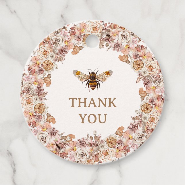 Étiquettes Cadeau Baby shower Fleur sauvage Boho Bee (Devant)