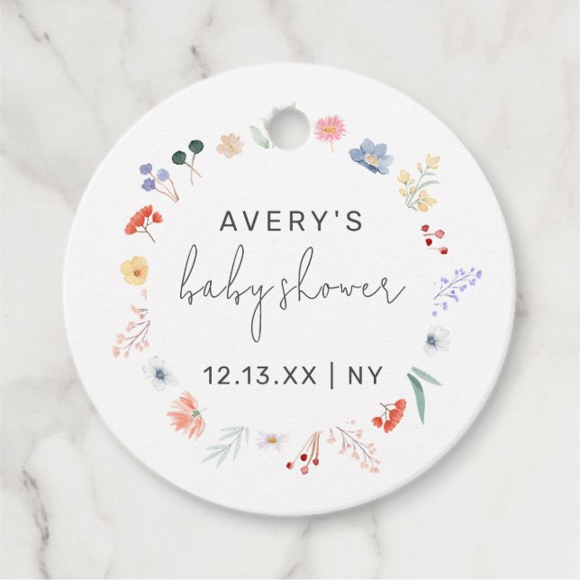 Étiquettes Cadeau Baby shower Fleur sauvage Boho simple (Devant)