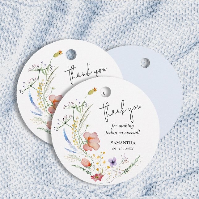 Étiquettes Cadeau Baby shower fleur sauvage Boy Merci (Créateur téléchargé)