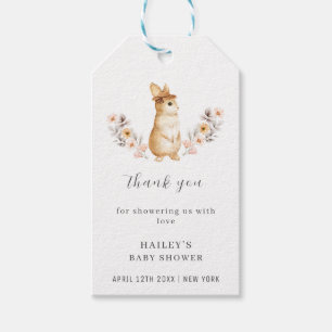 Étiquettes-cadeau Baby shower Fleur sauvage Bunny Blue