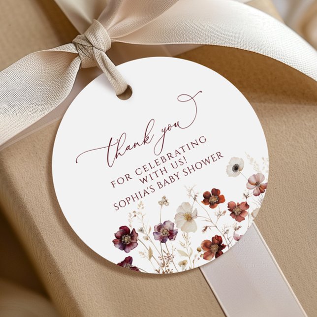 Étiquettes Cadeau Baby shower Fleur sauvage d'automne (Créateur téléchargé)