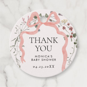 Étiquettes Cadeau Baby shower Fleur sauvage de Bow rose