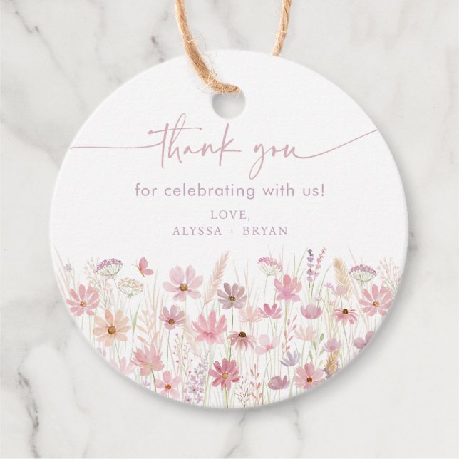 Étiquettes Cadeau Baby shower Fleur sauvage Dusty Pink Boho (Devant)