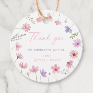 Étiquettes Cadeau Baby shower Fleur sauvage rose violet