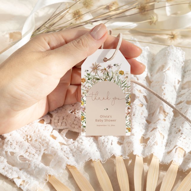 Étiquettes-cadeau Baby shower Fleur sauvage Rustiс Boho (Créateur téléchargé)