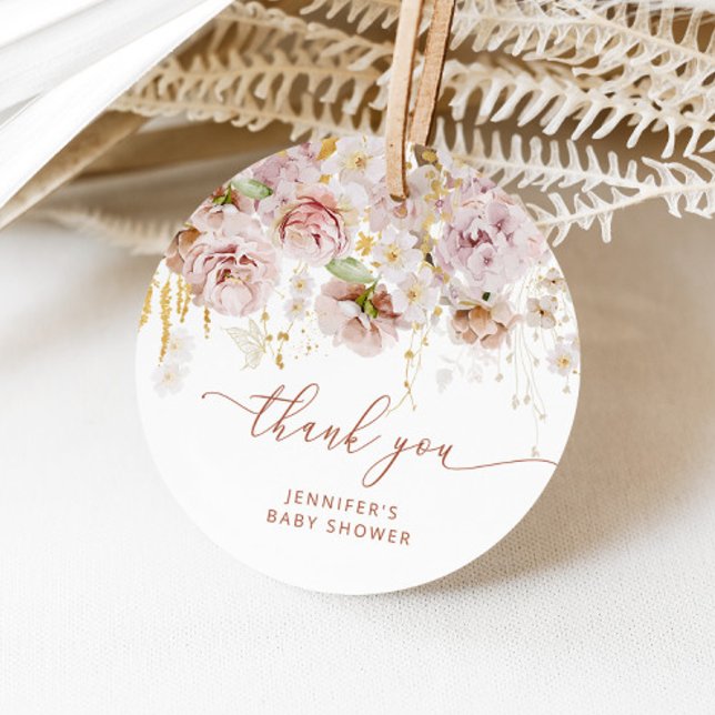 Étiquettes Cadeau Baby shower fleuri du jardin Boho merci (Créateur téléchargé)
