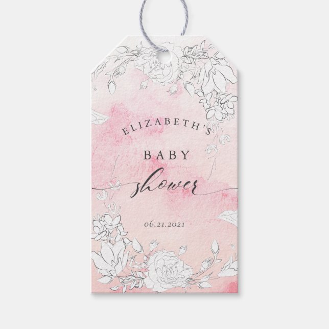 Étiquettes-cadeau baby shower fleuri et moderne (Devant)