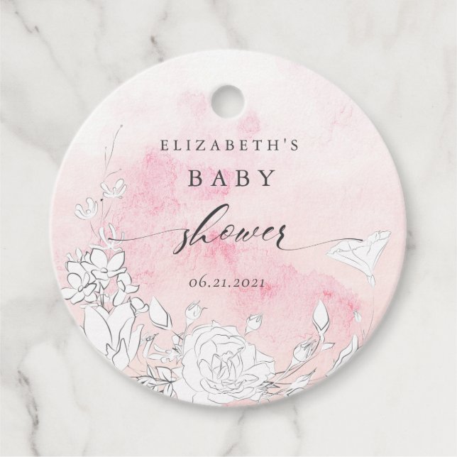 Étiquettes Cadeau baby shower fleuri et moderne (Devant)