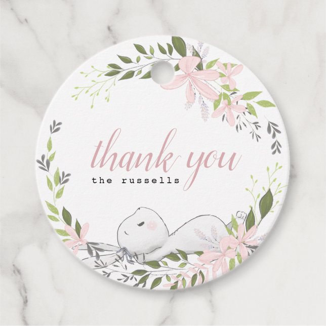Étiquettes Cadeau baby shower floral bébé lapin (Devant)