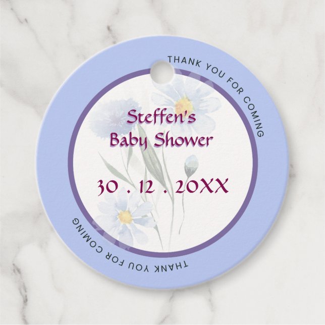 Étiquettes Cadeau Baby shower floral blanc doux Personnaliser (Devant)