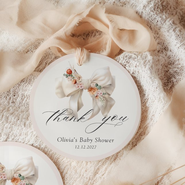 Étiquettes Cadeau Baby shower Floral Bow fille Merci (Créateur téléchargé)