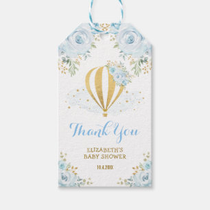 Étiquettes-cadeau Baby shower floral chaud bleu poussiéreux de