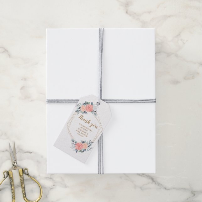 Étiquettes-cadeau Baby shower floral de pêche rousse merci (Avec de la ficelle)