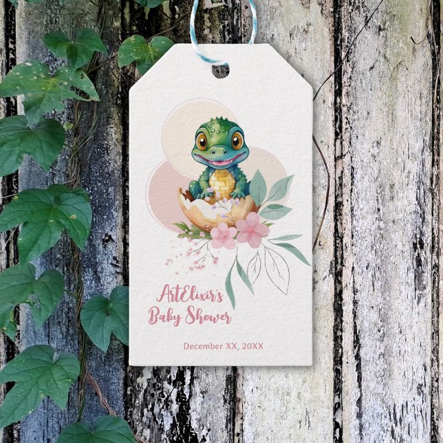 Étiquettes-cadeau Baby shower floral d'éclosion d'alligator pour béb (Créateur téléchargé)