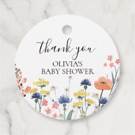 Étiquettes Cadeau baby shower floral fleur sauvage aquarelle merci
