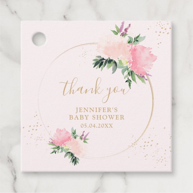 Étiquettes Cadeau Baby shower Floral Gold (Devant)