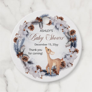 Étiquettes Cadeau Baby shower floral hivernal rustique de cerfs