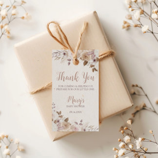 Étiquettes-cadeau Baby Shower Floral Marron Beige Bohème