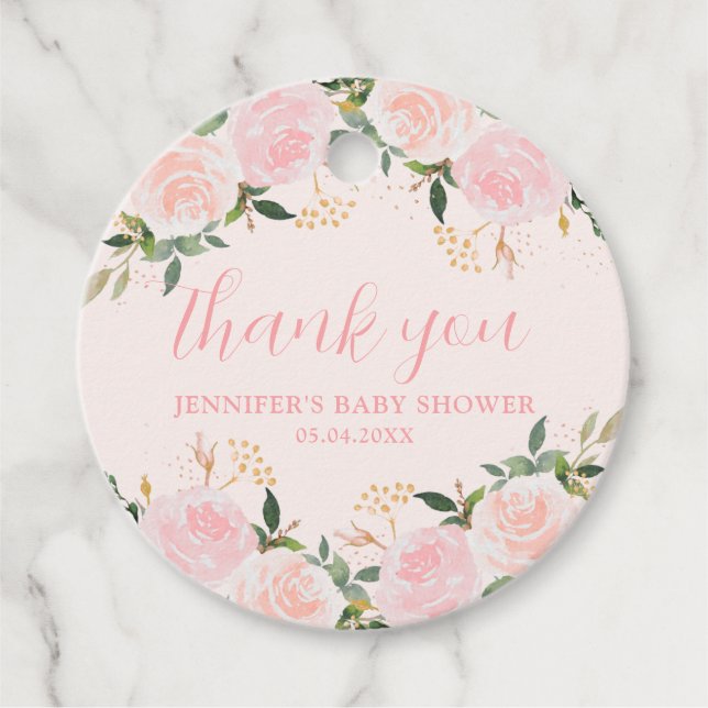 Étiquettes Cadeau Baby shower floral rose (Devant)