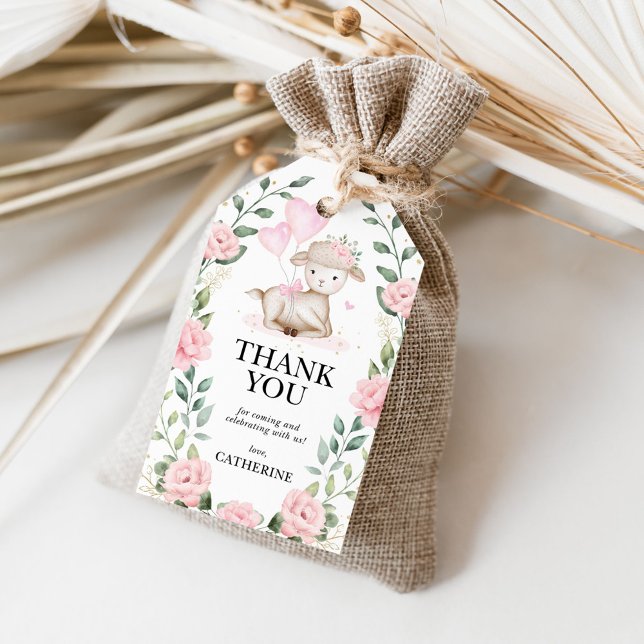 Étiquettes-cadeau Baby shower floral rose d'agneau de printemps Anni (Créateur téléchargé)