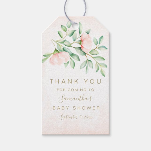 Étiquettes-cadeau Baby shower Floral Rose Elegant Peach (Devant)