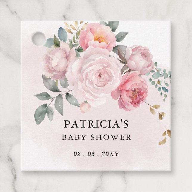 Étiquettes Cadeau Baby shower floral rose moderne (Devant)