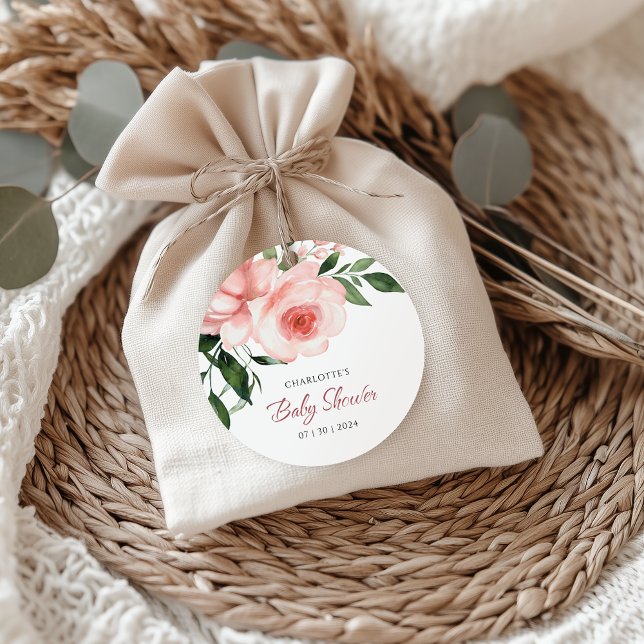 Étiquettes Cadeau Baby shower floral rose pâle (Blush Pink Rose Floral Baby Shower Favor Tags)