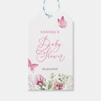 Étiquettes-cadeau Baby shower floral rose papillon
