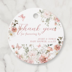 Étiquettes Cadeau Baby shower floral rose papillon flottant par