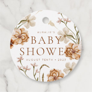 Étiquettes Cadeau Baby shower floral rustique en fleur sauvage