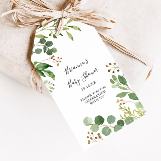 Étiquettes-cadeau Baby Shower Floral Simple Brun Eucalyptus (Créateur téléchargé)