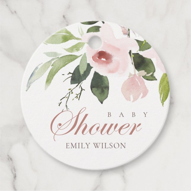 ÉTIQUETTES CADEAU BABY SHOWER FLORAL SOLIDE ROSE ROSE DOUCE ROSE DOU (Devant)