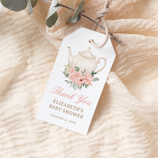 Étiquettes-cadeau Baby shower Floral Tea Party Merci (Créateur téléchargé)